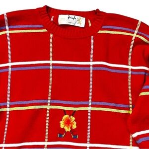 Pringle Scotland Golf Sweater Embroidered Plaid Cotton Womens Small Vintage